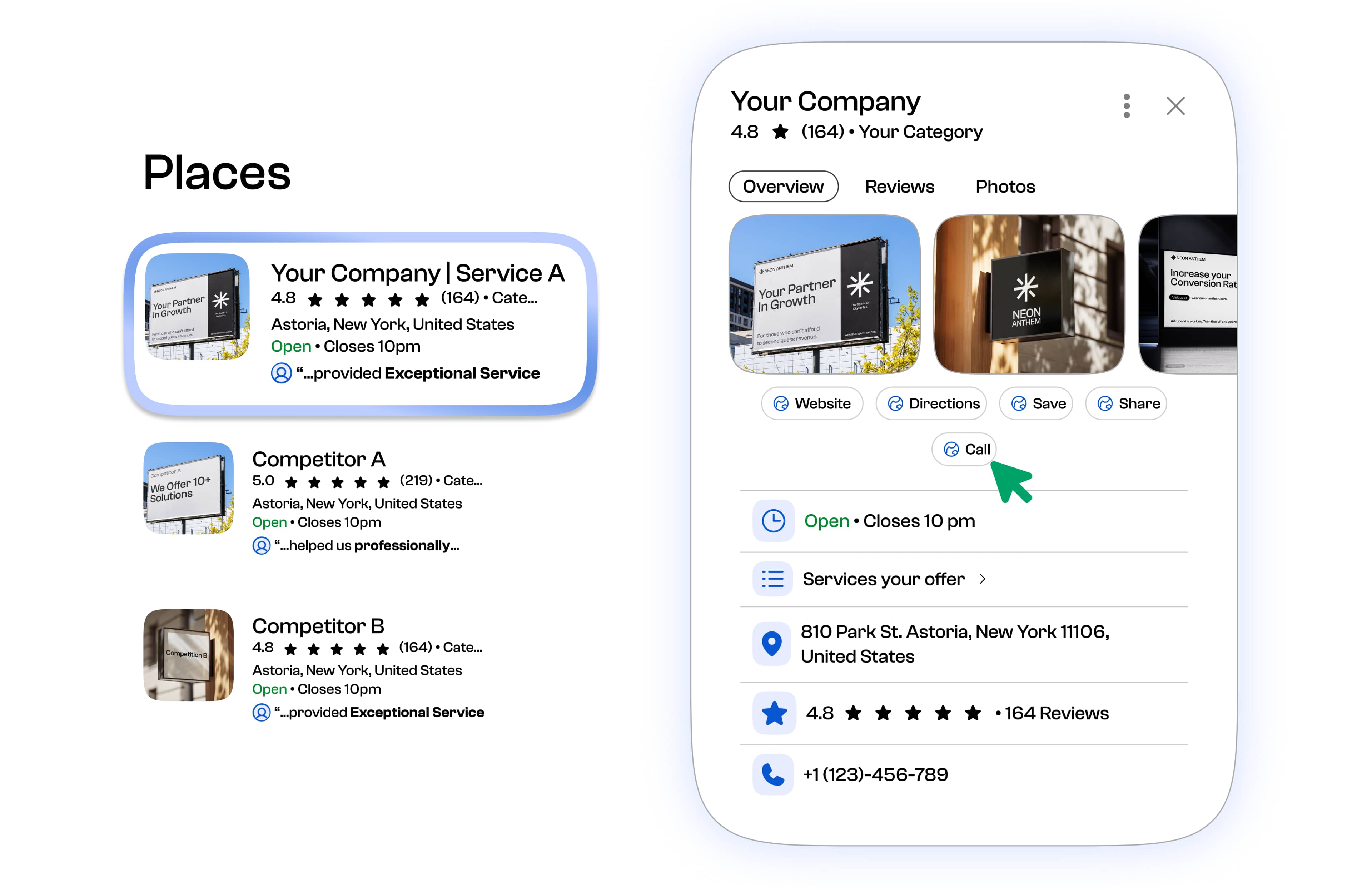 Google Business Profile with your company ranked in the top 3